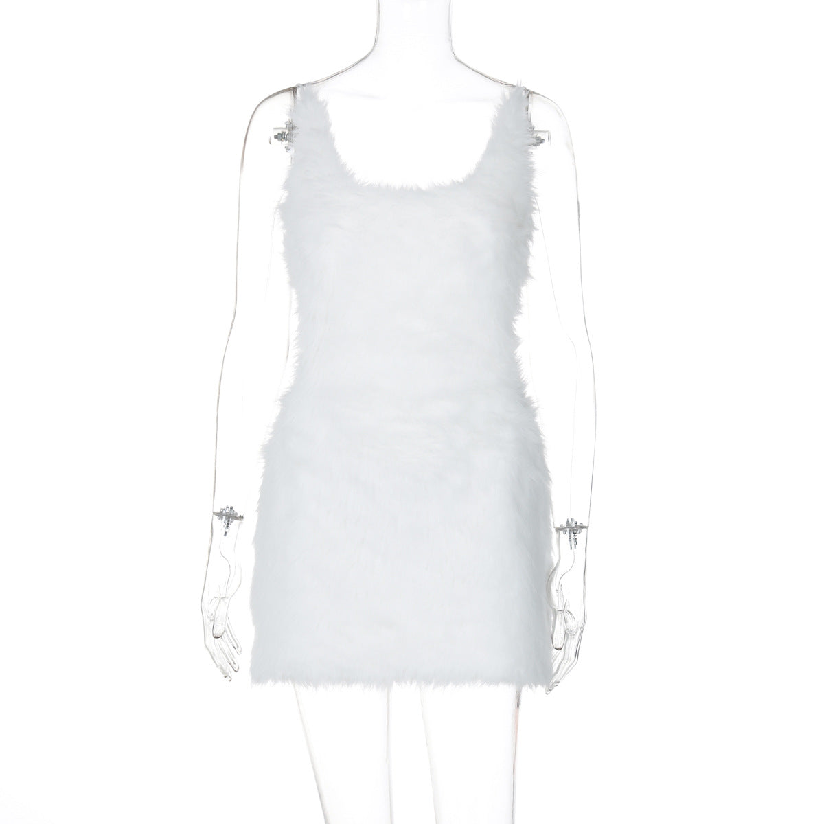 Faux Feather V-Neck Sleeveless Bodycon Mini Dress 5