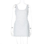 Faux Feather V-Neck Sleeveless Bodycon Mini Dress 5