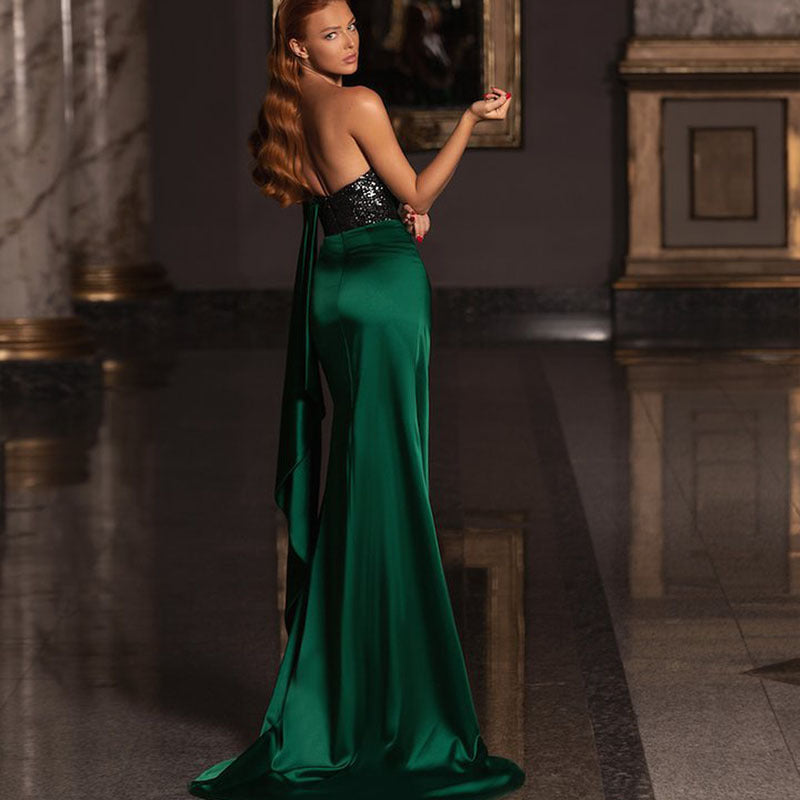 s Dress Low Cut Split Dress Mop Slimming Sequined Dress
