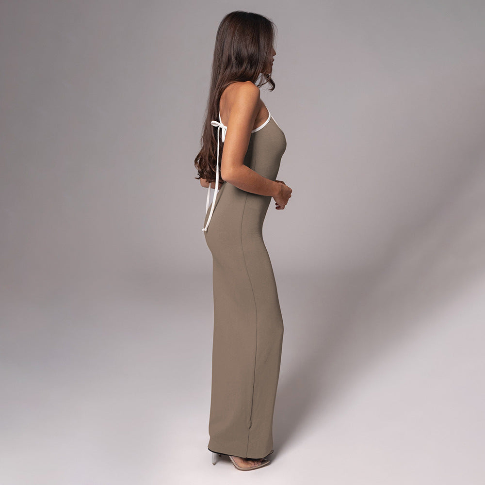 Contrast Binding Scoop Neck Cami Bodycon Maxi Dress 2