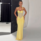 Summer Tube Top off Neck Mesh Stitching Halter Tied Dress - View 3