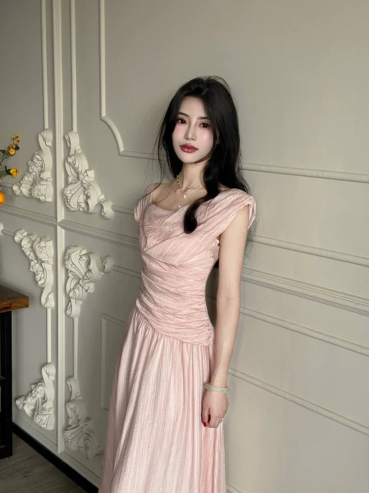 Off Shoulder Ruched Satin A-Line Midi Dress 2