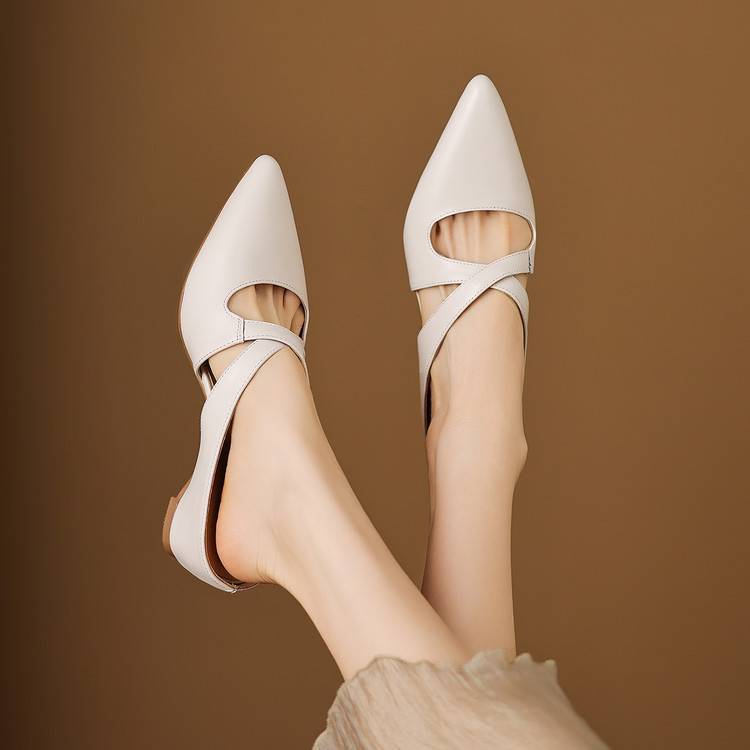 Pointed Toe Cross Strap Mary Jane Flats