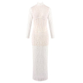 Elegant Luxurious White Lace Maxi Dress - View 3