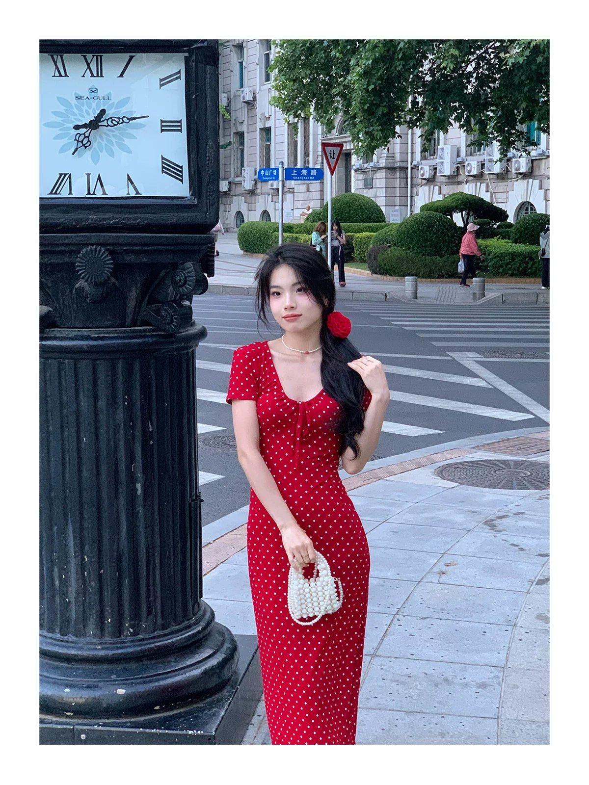Polka Dot Sweetheart Puff Sleeve Bodycon Midi Dress 6