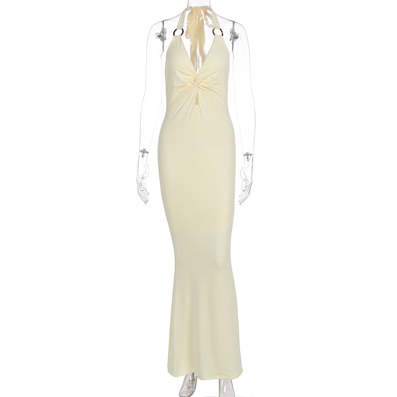 Halter Sweetheart Neck Twist Cut Out Bodycon Mermaid Maxi Dress 2