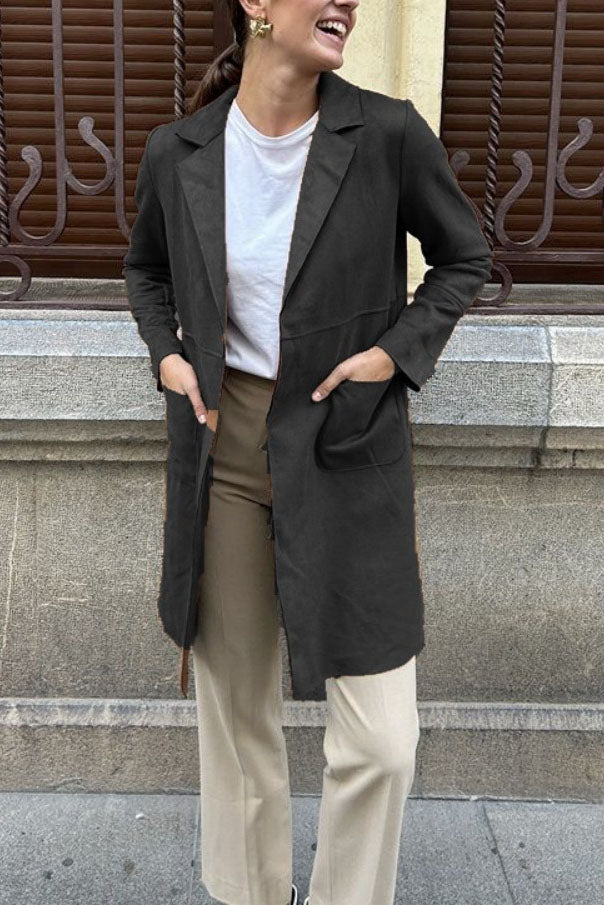Medium-length Suede Trench Coat