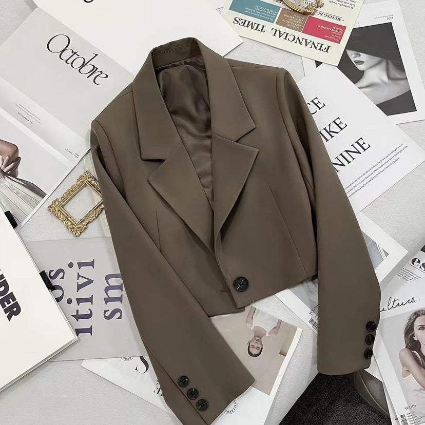 Lapel Single Button Long Sleeve Cropped Blazer 7