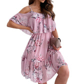 Floral Cold Shoulder Spaghetti Strap Ruffle Mini Dress 5