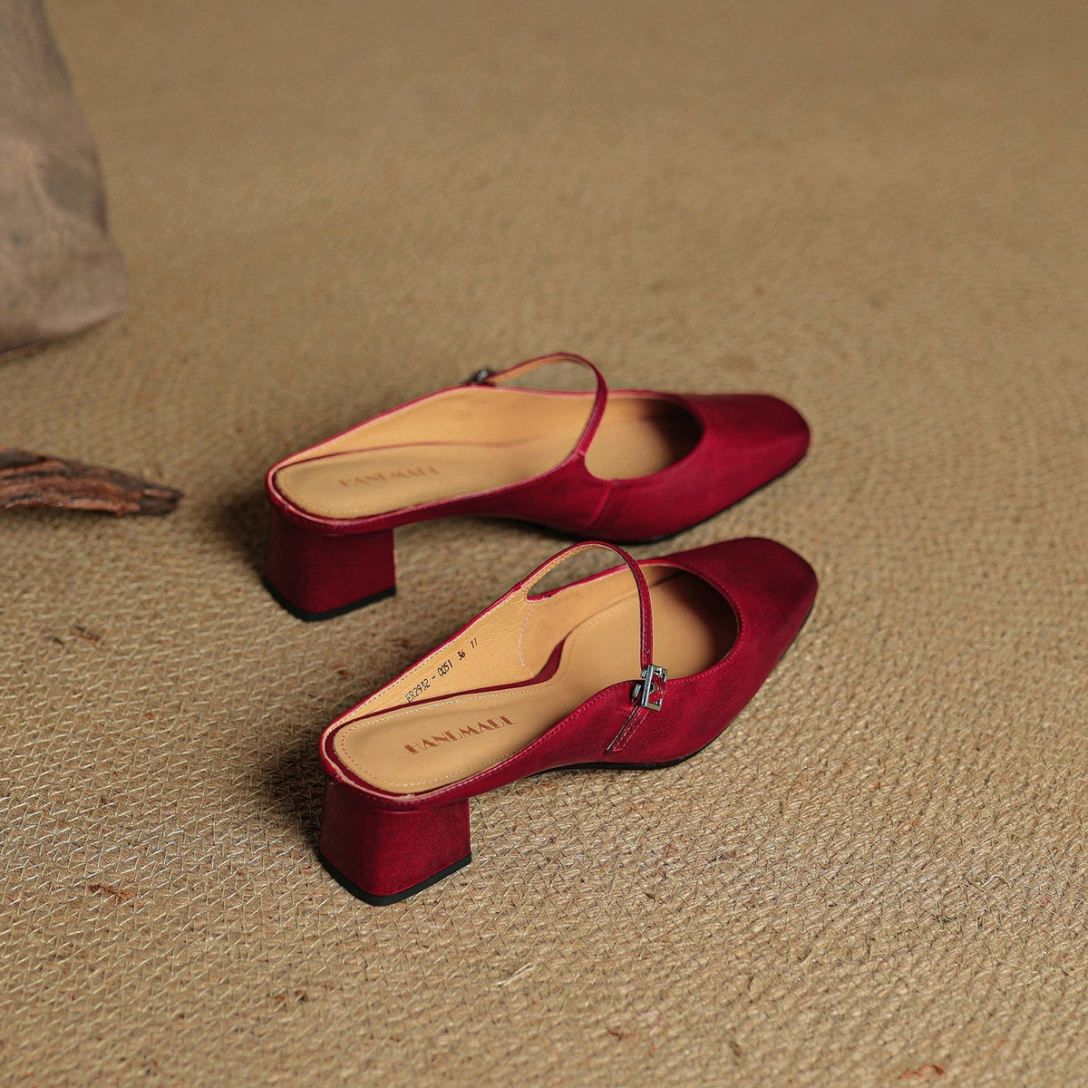 Square Toe Buckle Strap Block Heel Mary Jane Mules