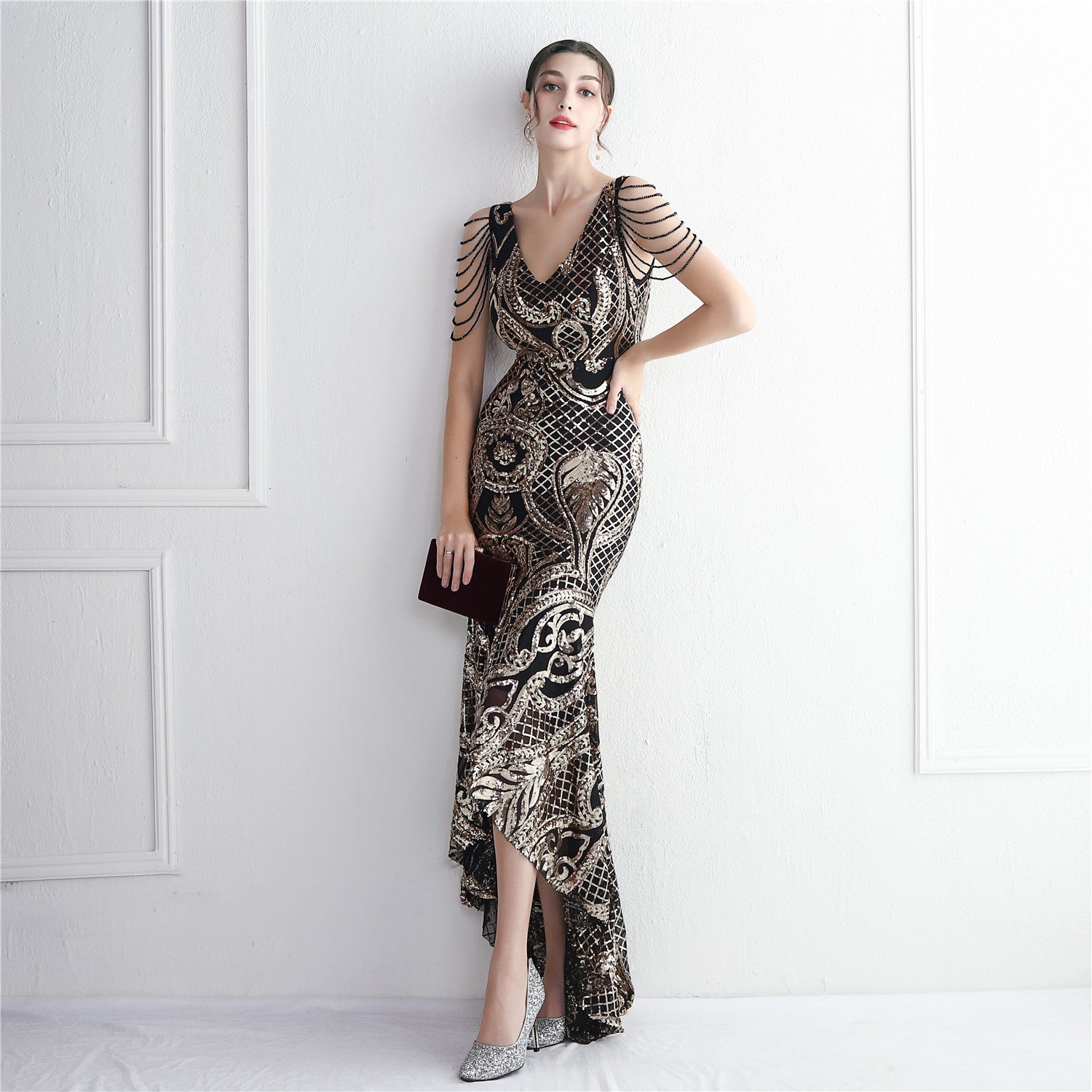 Large Swing Dress Craft Beaded Elegant Annual Meeting Long Fishtail Sequ Sexy Dress