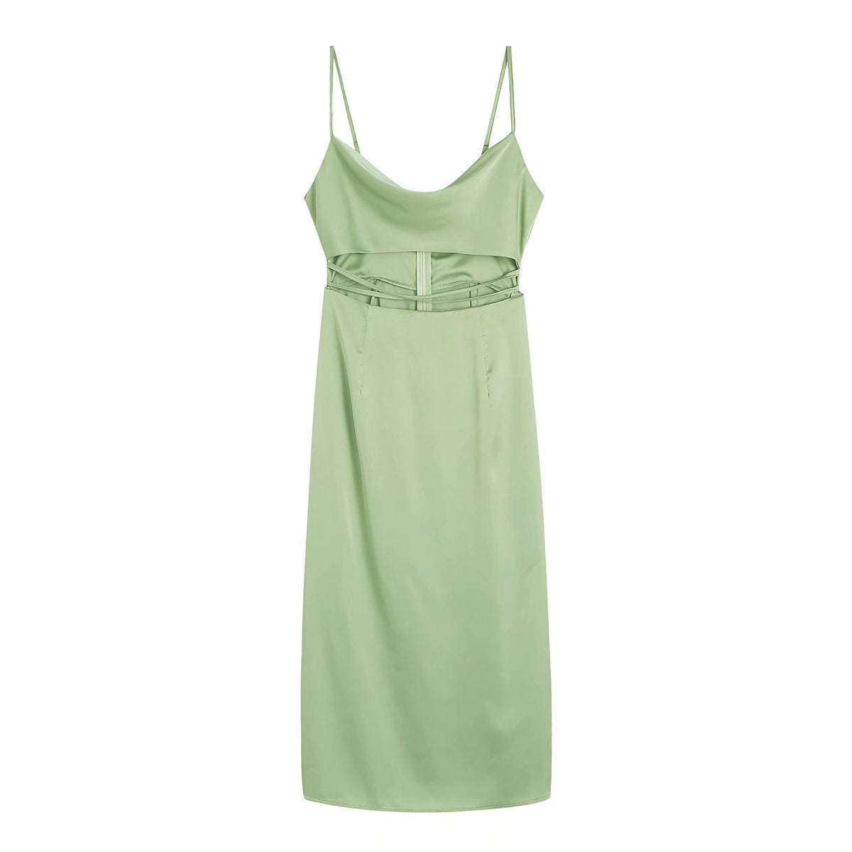 Satin Cowl Neck Cut Out Tie Waist Cami Maxi Dress 4