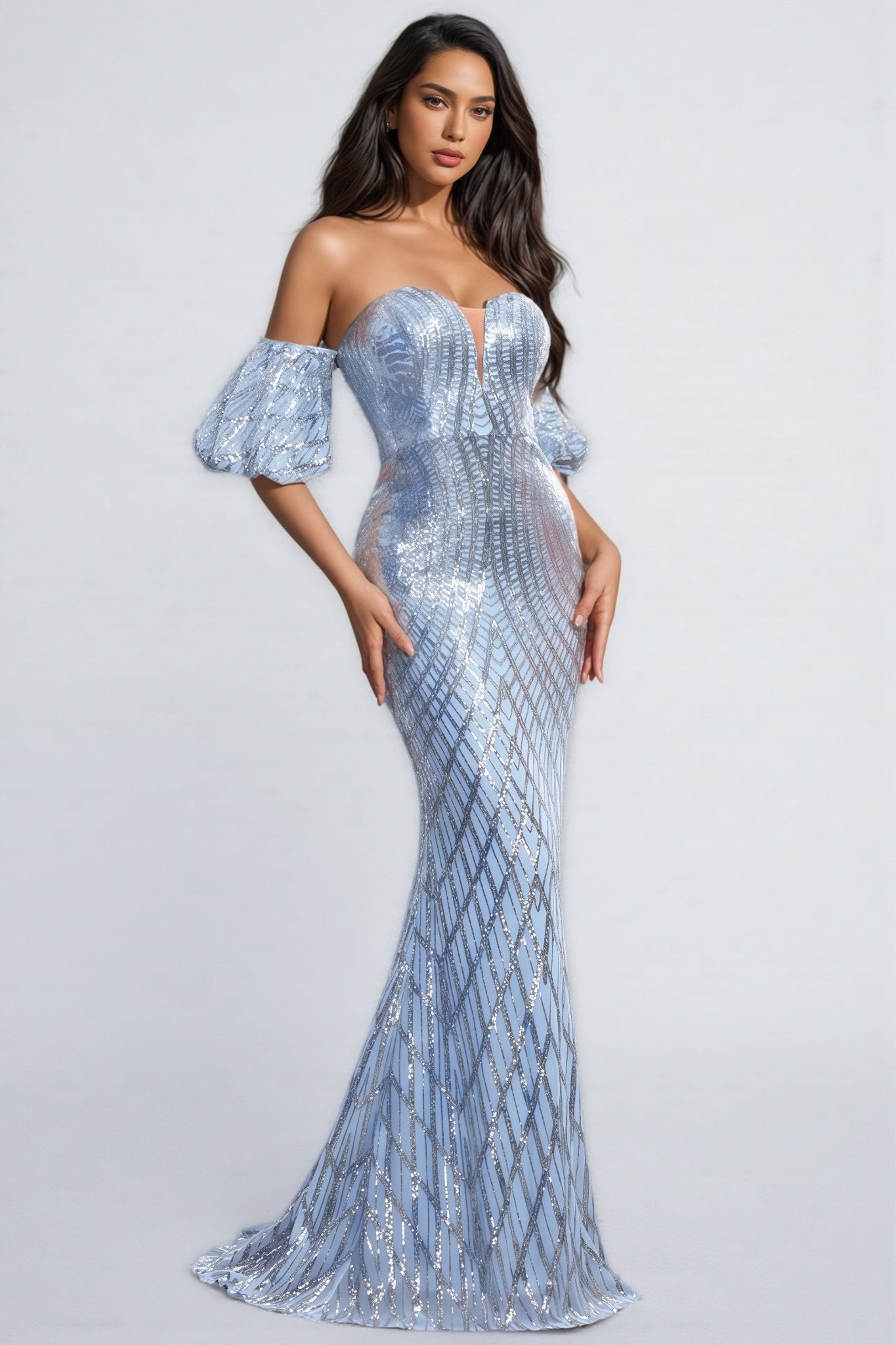 Austen Blue Sleeveless Sequin Maxi Dress - View 3