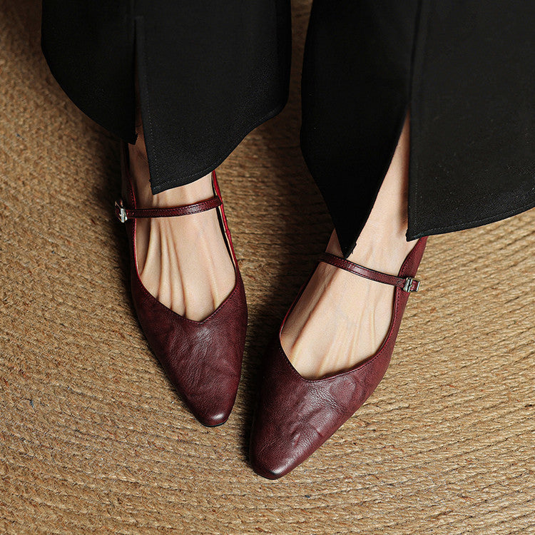 Pointed Toe Ankle Strap Buckle Flat Mary Jane Shoes