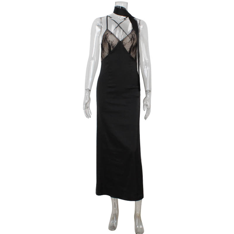 Lace Cup V-Neck Spaghetti Strap Satin Split Slip Maxi Dress 3