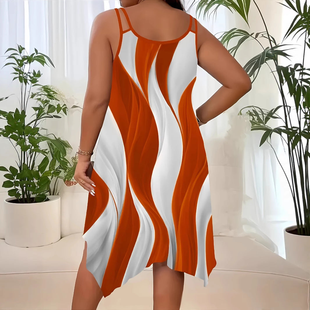 Abstract Print Sleeveless Handkerchief Hem Midi Dress 2