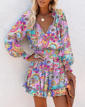 Floral V-Neck Long Sleeve Tiered Ruffle Mini Dress 9