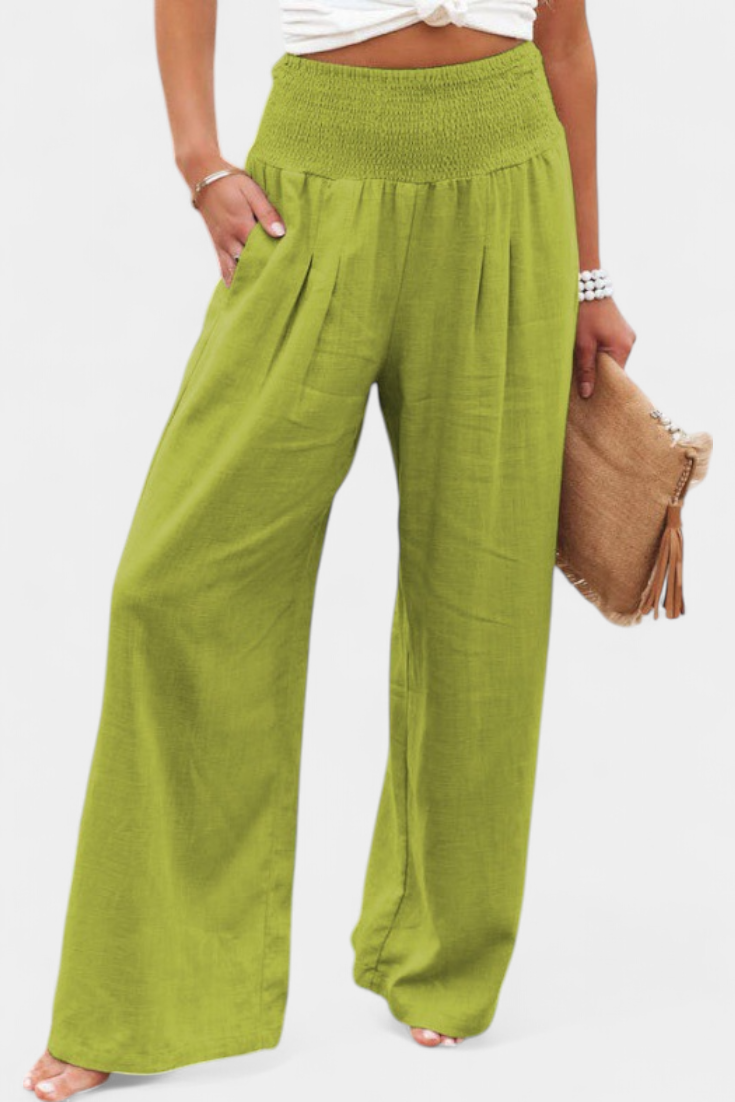 High Waist Smocked Wide Leg Pants