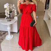 Off Shoulder Puff Sleeve Smocked Tiered Maxi Dress 4