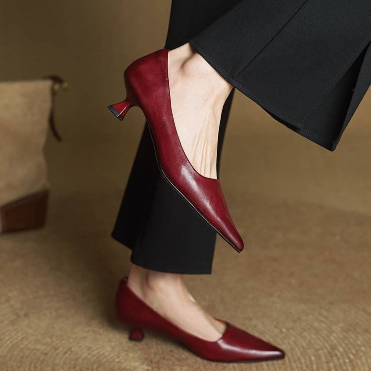 Pointed Toe Slip On Kitten Heel Pumps