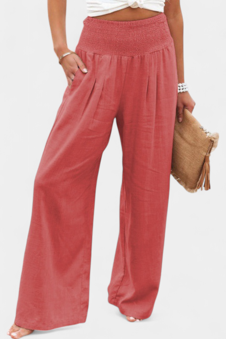 High Waist Smocked Wide Leg Pants