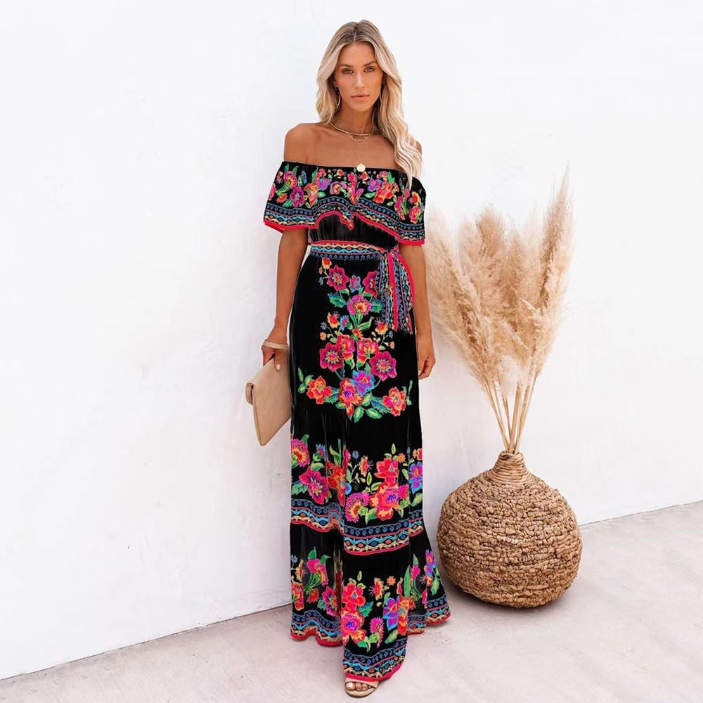 Off Shoulder Floral Ruffle Tiered Belted Maxi Dress 7