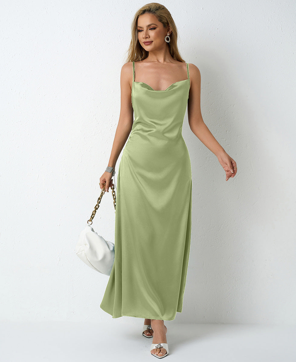 Satin Cowl Neck Spaghetti Strap Fitted Maxi Slip Dress 2