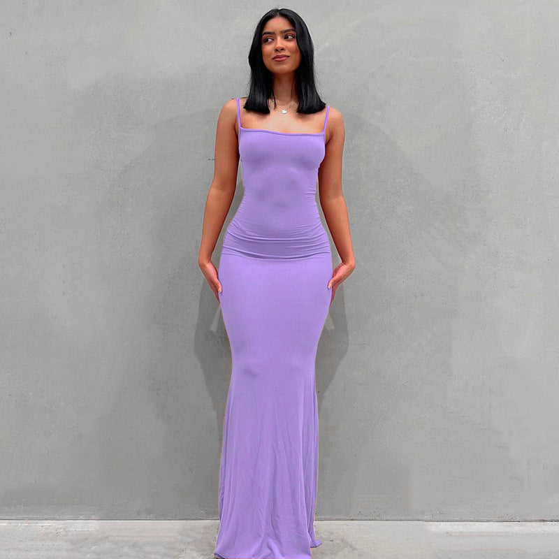 Scoop Neck Spaghetti Strap Bodycon Mermaid Maxi Dress 15
