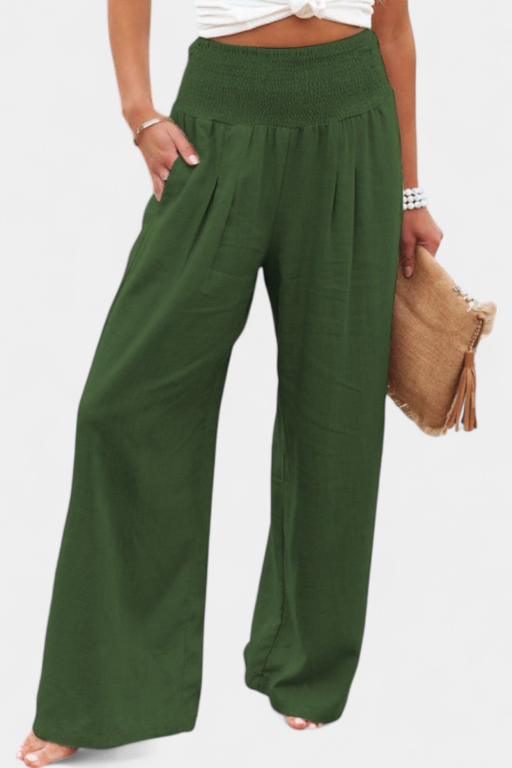 High Waist Smocked Wide Leg Pants