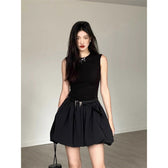 Sleeveless Knit Top Bubble Hem Mini Two Piece Set 6
