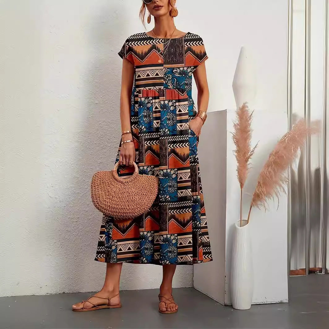Floral Short Sleeve Tiered Pocket Maxi Dress 3
