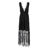 Sexy Black Brocade Lace Dress All Matching Sexy V-neck Loose Backless Women Dress 5