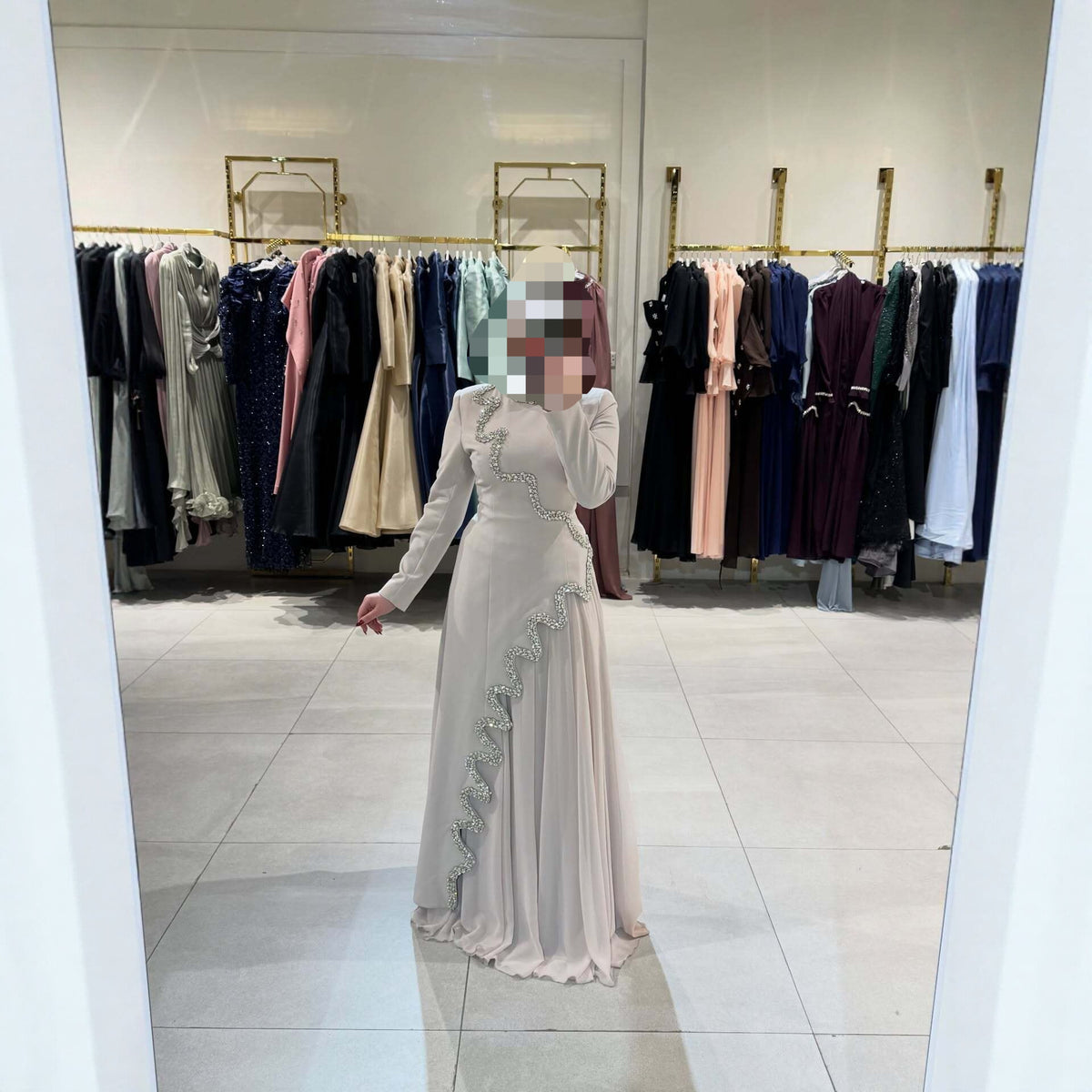 Women Beaded Ribbon Elegant Evening Maxi Dress