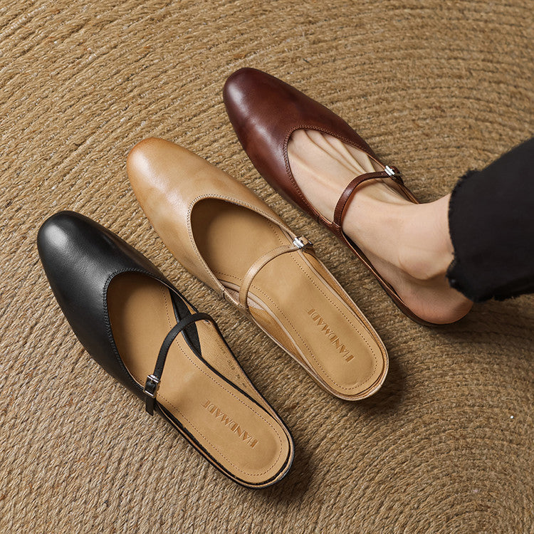Round Toe Cross Strap Flat Mary Jane Mules