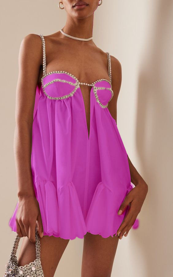 Crystal Trim Sweetheart Cut Out Bubble Hem Mini Dress 15