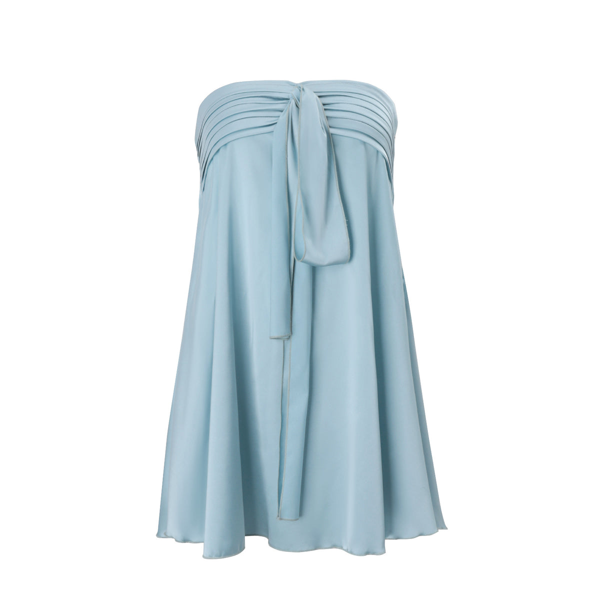 Satin Strapless Tie Front Bandeau Flowy Mini Dress 5