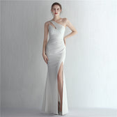 Satin One Shoulder Fishtail Gala Gown - View 6