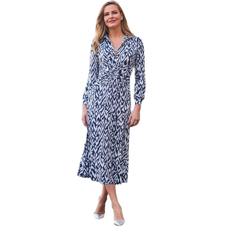 Abstract Print Long Sleeve Twist Front Midi Dress 5