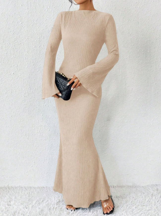 Rib Knit Flare Sleeve Bodycon Mermaid Maxi Dress 9