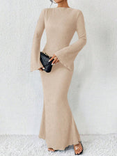 Rib Knit Flare Sleeve Bodycon Mermaid Maxi Dress 9