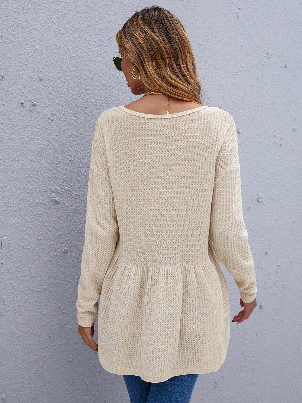 Round Neck Waffle Casual Shirt