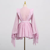 Chiffon Long Sleeve Tiered Ruffle Belted Mini Dress 4