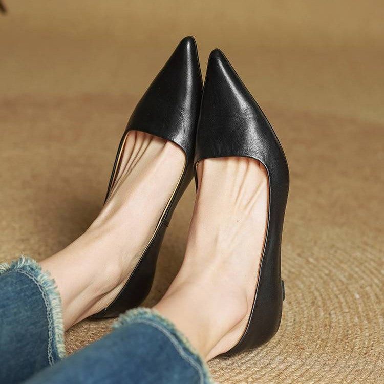 Pointed Toe Slip On Kitten Heel Pumps