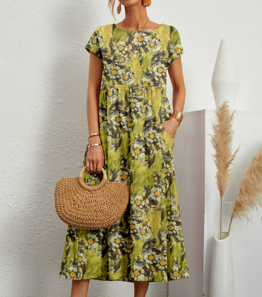 Floral Short Sleeve Tiered Pocket Maxi Dress 11
