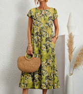 Floral Short Sleeve Tiered Pocket Maxi Dress 11