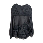 Chiffon Long Sleeve V-Neck Corset Tiered Mini Dress 7