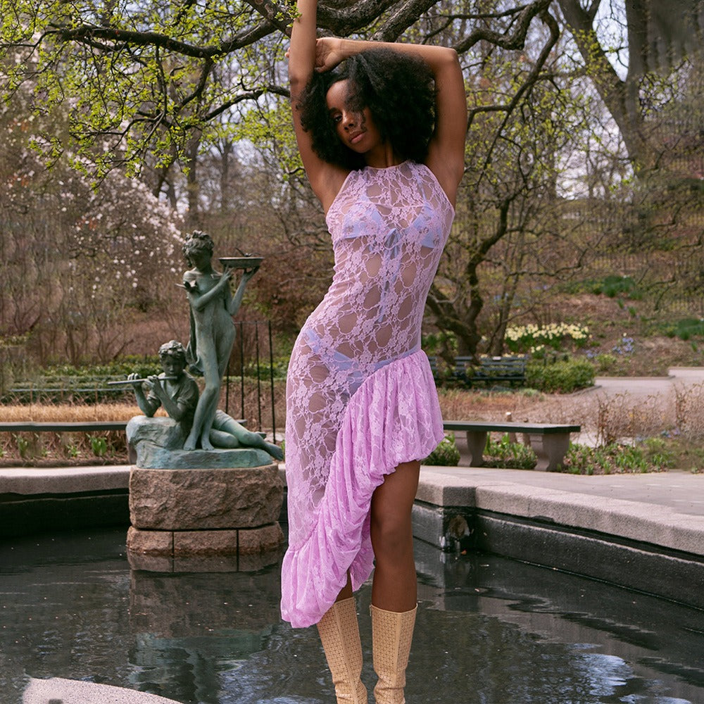 Lace See-Through Irregular Dress
