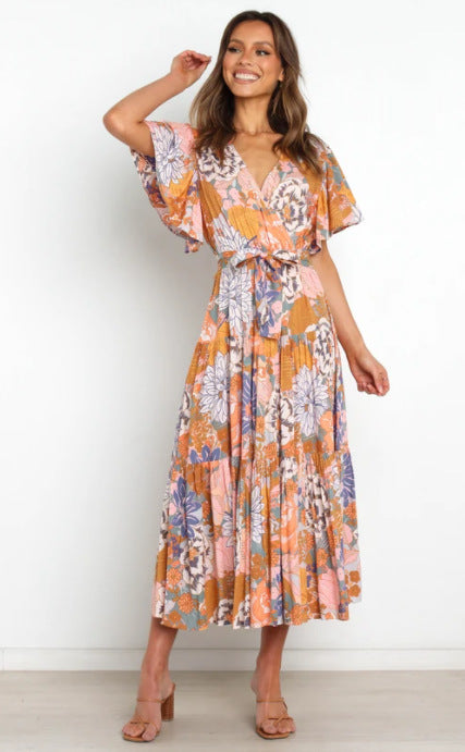 Valda Palm Print Tiered Maxi Dress