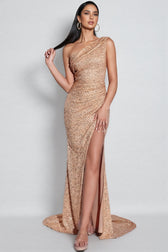 Tegane Slant Shoulder Sequin Maxi Dress - View 2