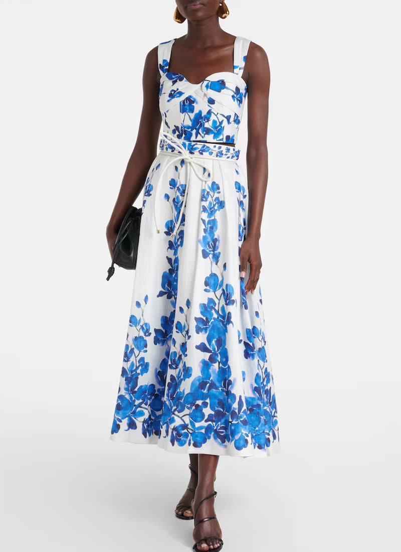 Monte Coast Bikini Long Skirt Set - Blue